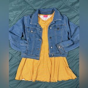Zunie Blue Denim Jacket with Yellow Striped Dress